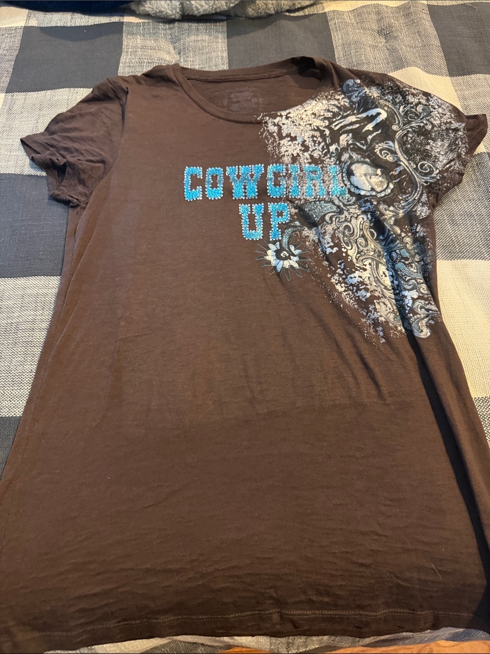 Girls' Brown 'Cowgirl Up' Graphic Tee with Turquoise Accents